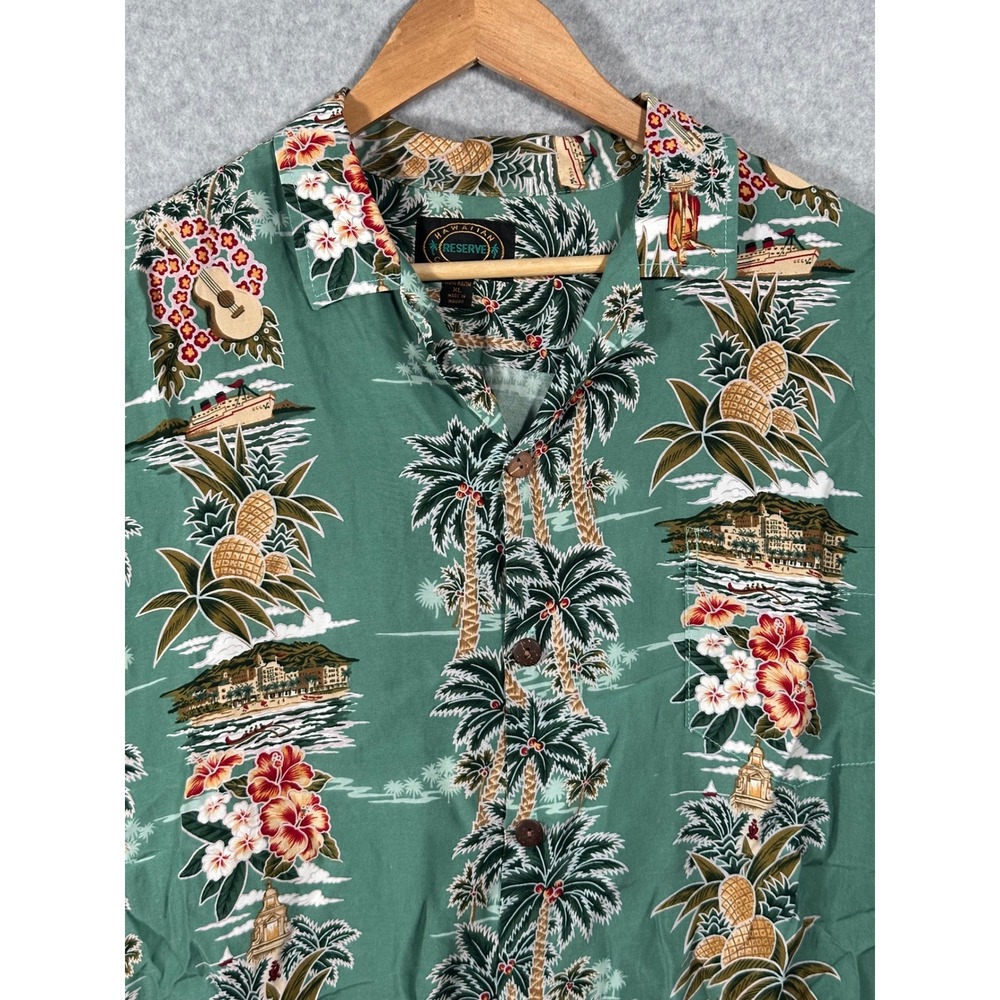 Hawaiian Reserve Collection Mens XL Sage Green Tropical Palm Tree Rayon Shirt